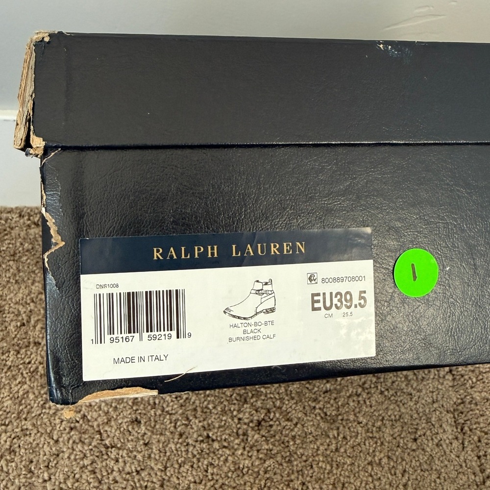 Ralph Lauren Purple Label Halton Black Burnished Calf Leather Ankle Boots 39.5B - Picture 5 of 7